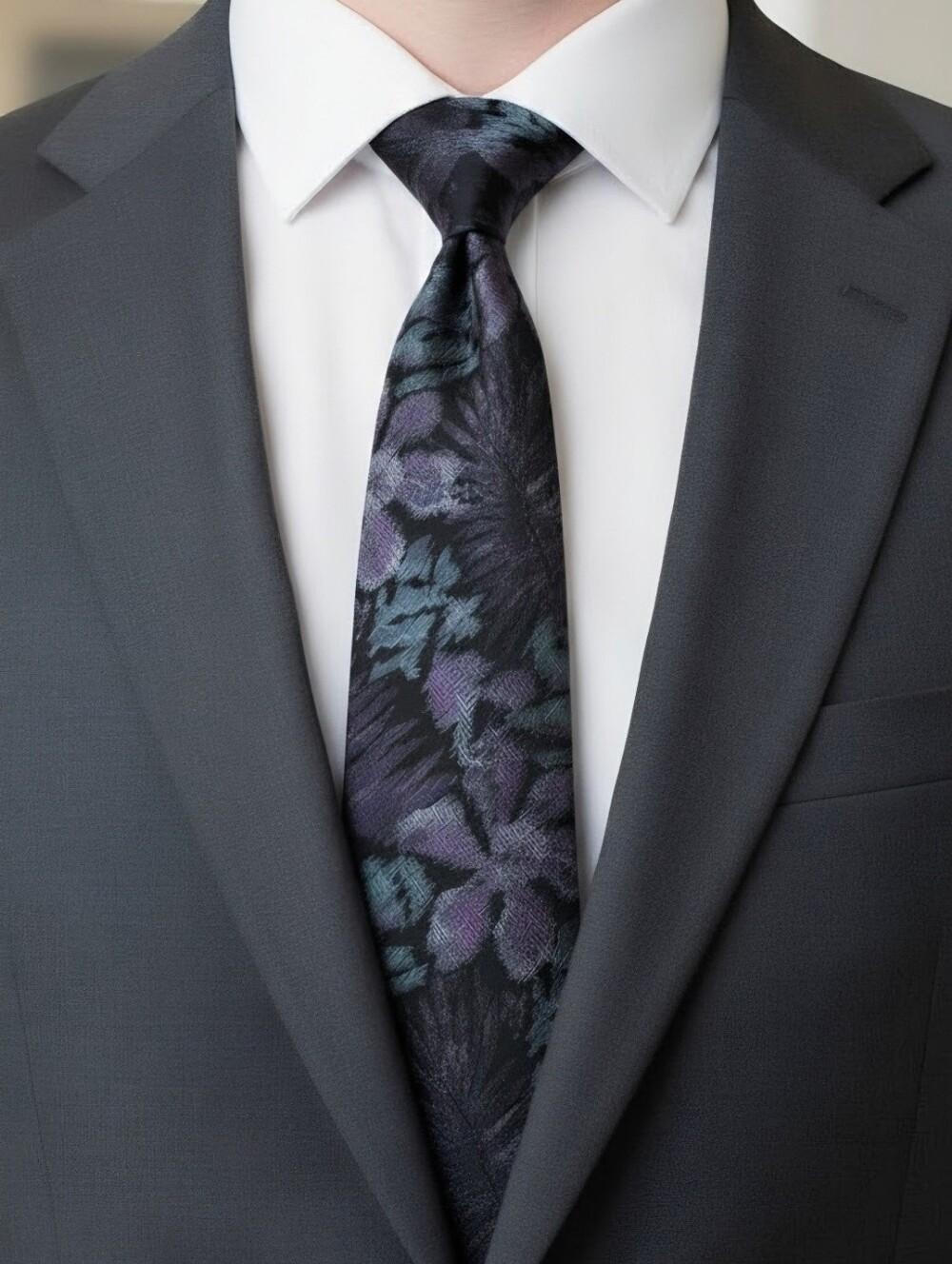 Bachrach Floral Patterned Tie in Purple and Green